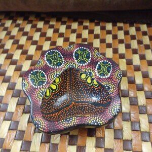 Handcrafted Bali Folk Art Wooden Art Deco Trinket Dish, Painted Handcrafted Wood